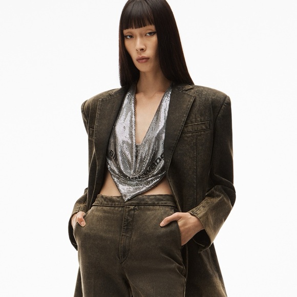 Like new Alexander Wang COWL CROP HALTER TOP IN METAL CHAINMAIL $795 - Picture 3 of 16